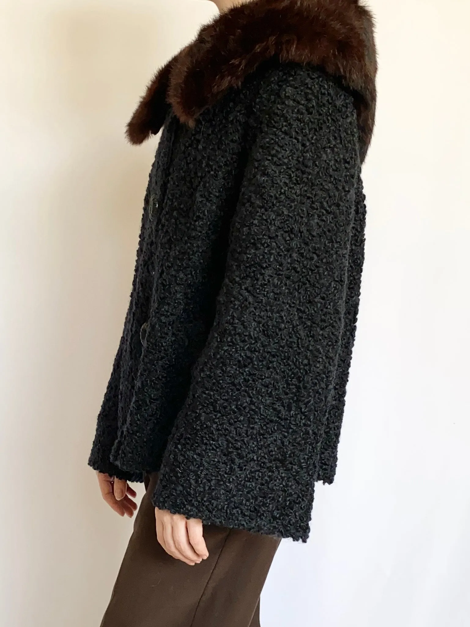 1950s Black Mink Collar Coat (M)