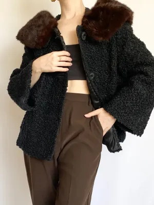 1950s Black Mink Collar Coat (M)
