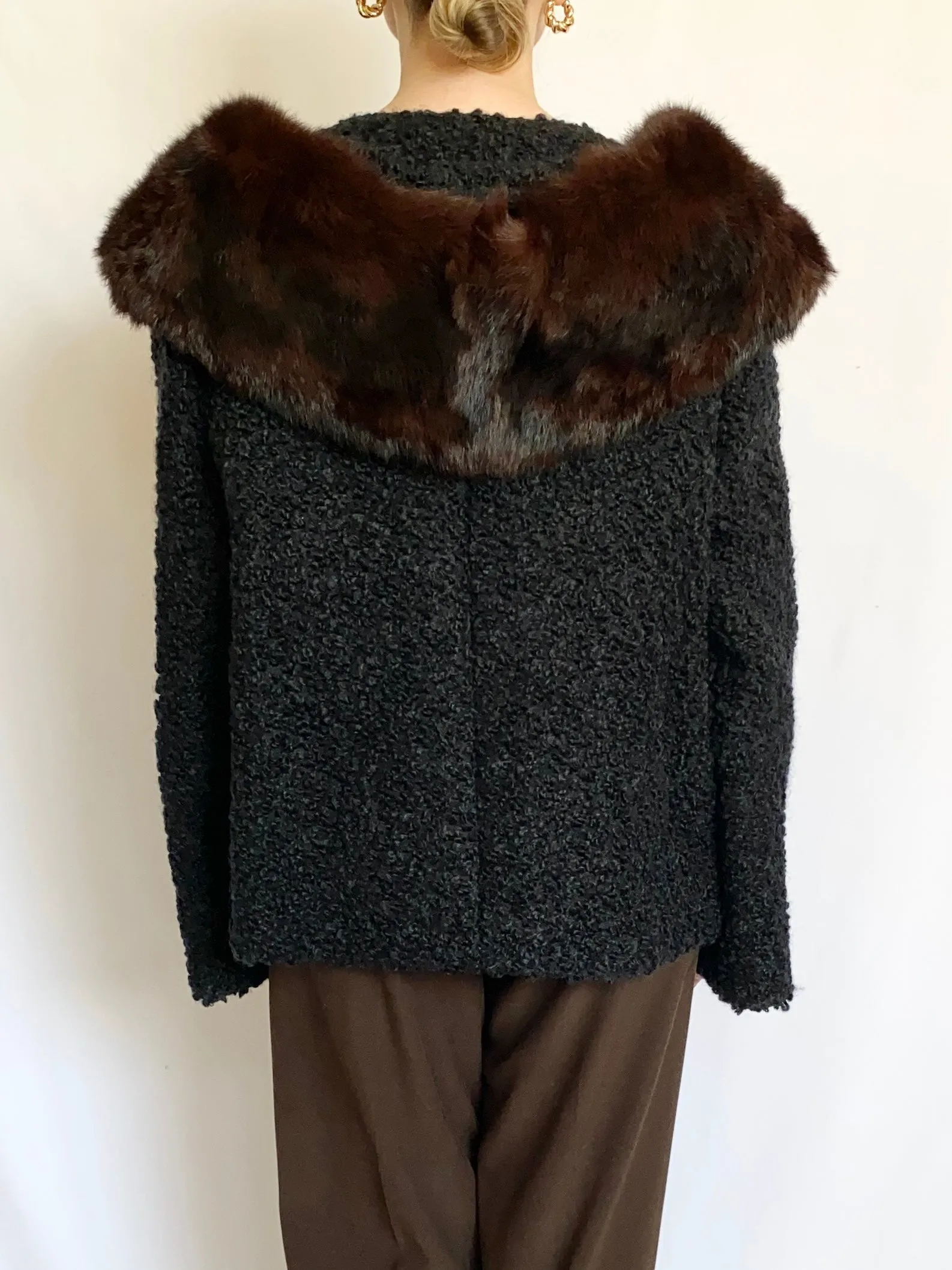 1950s Black Mink Collar Coat (M)