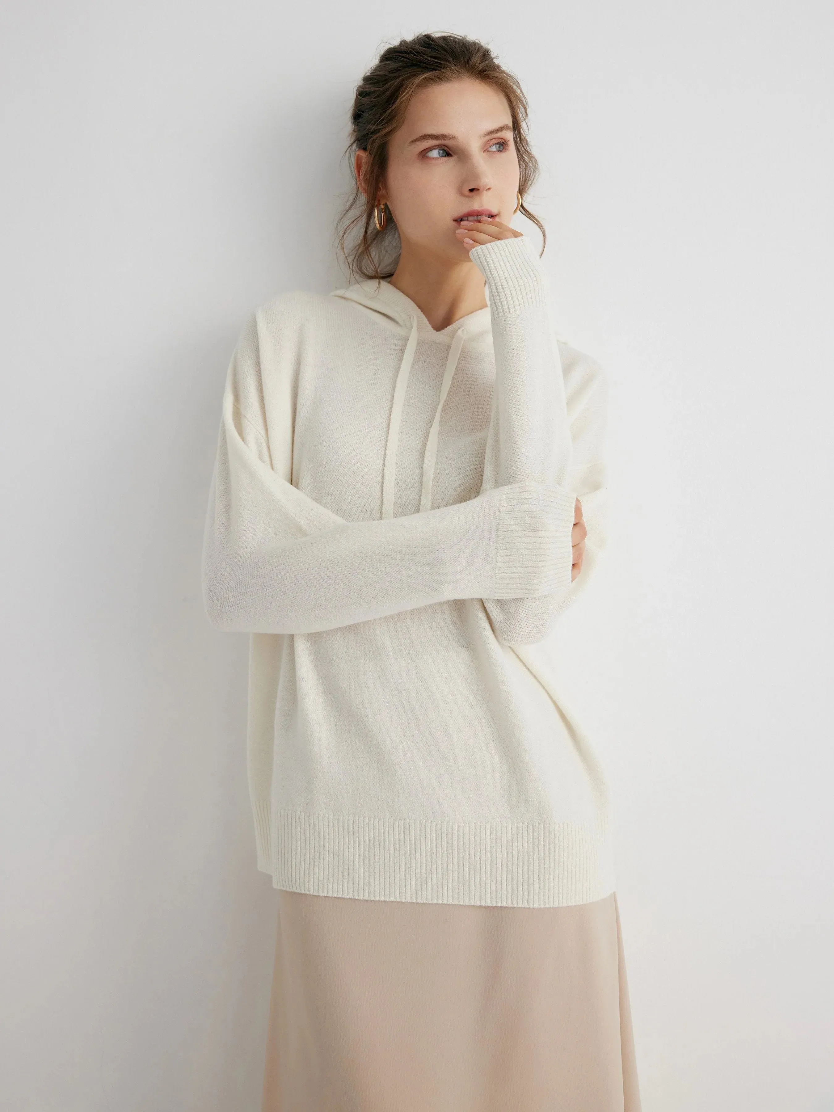 Alaia 100% Merino Wool White Relaxed Fit Hoodie