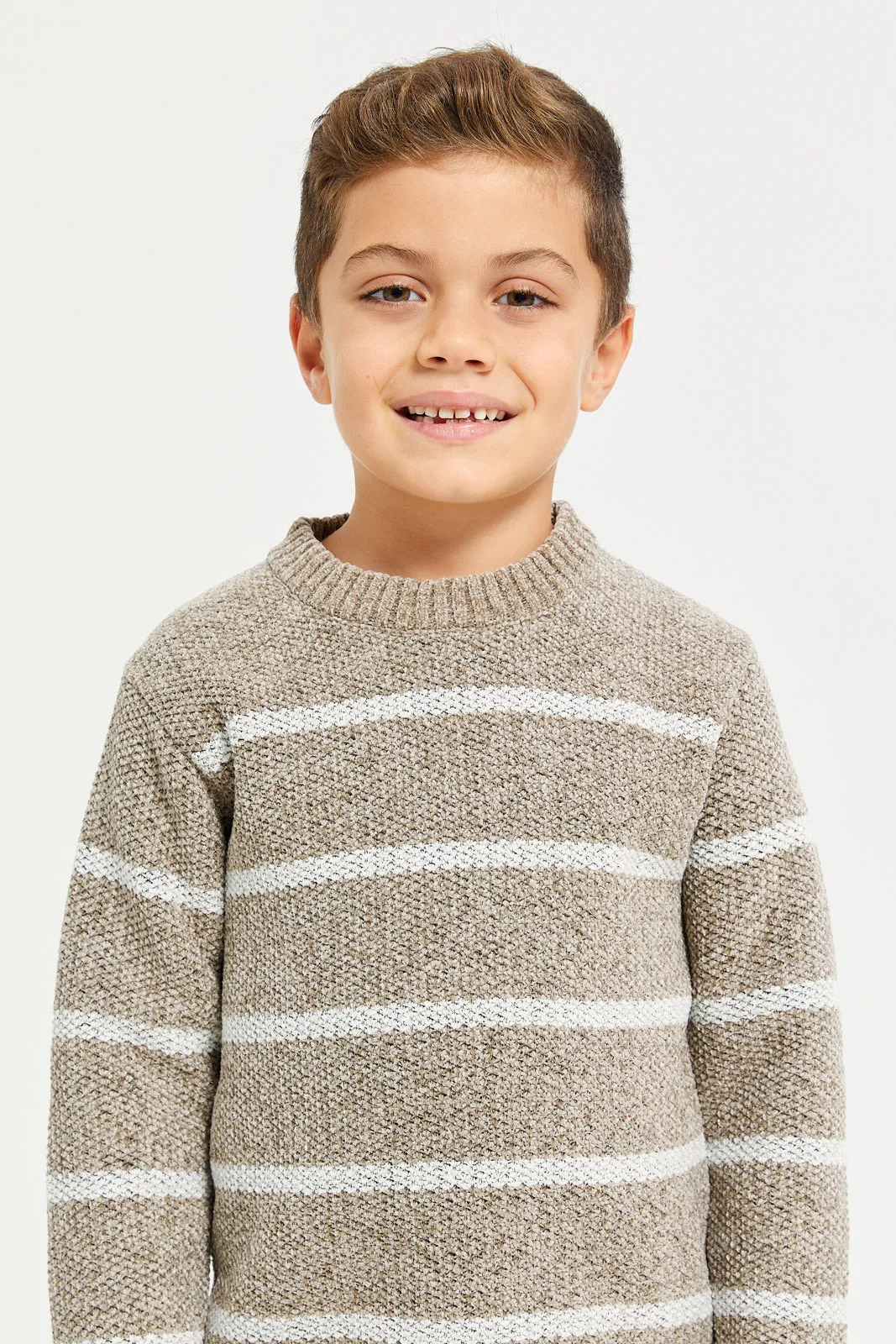 Boys Beige And Cream Chenille Pullover