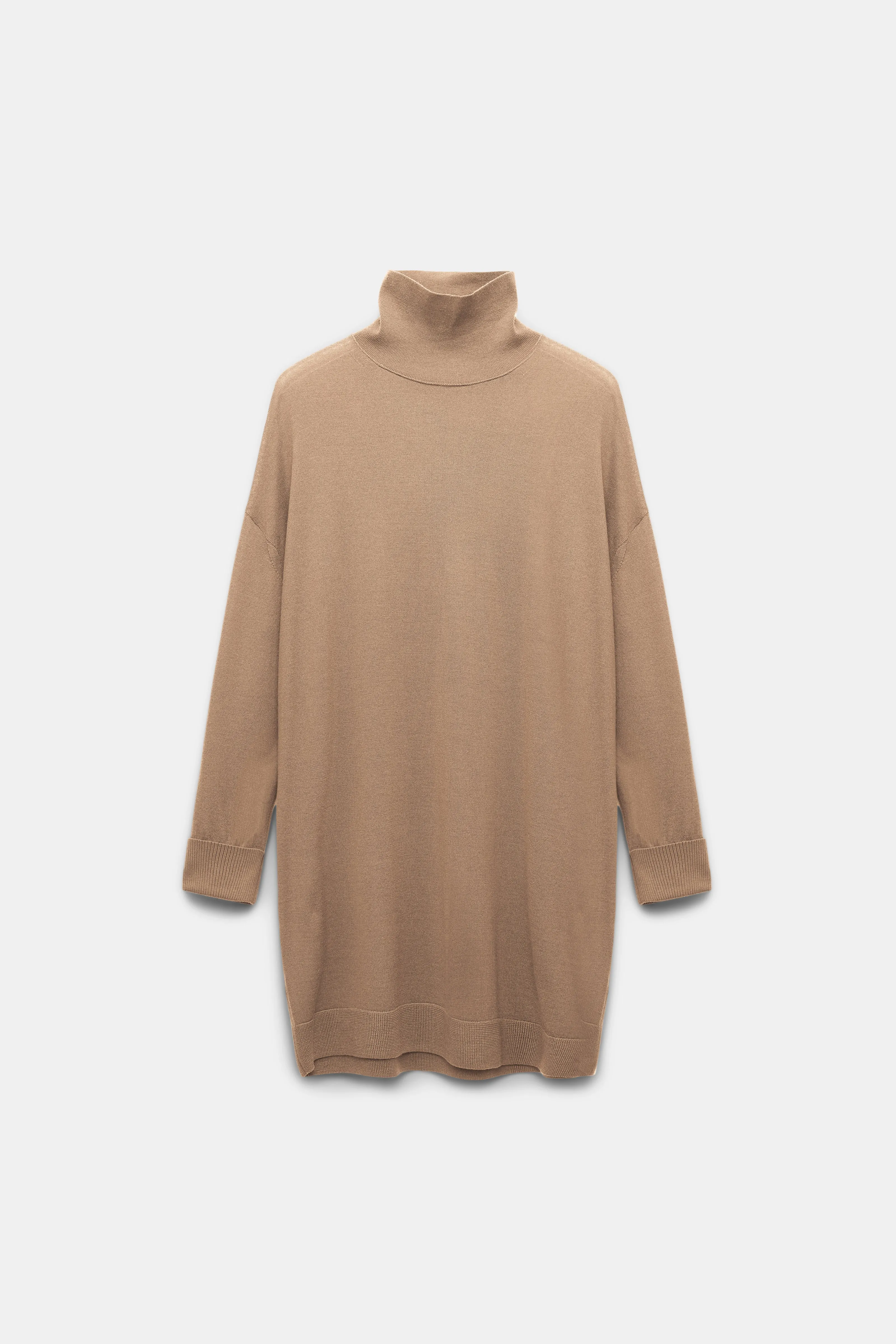 Dorothee Schumacher Extra Long Turtleneck Merino Wool Pullover in Camel