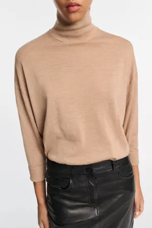 Dorothee Schumacher Extra Long Turtleneck Merino Wool Pullover in Camel