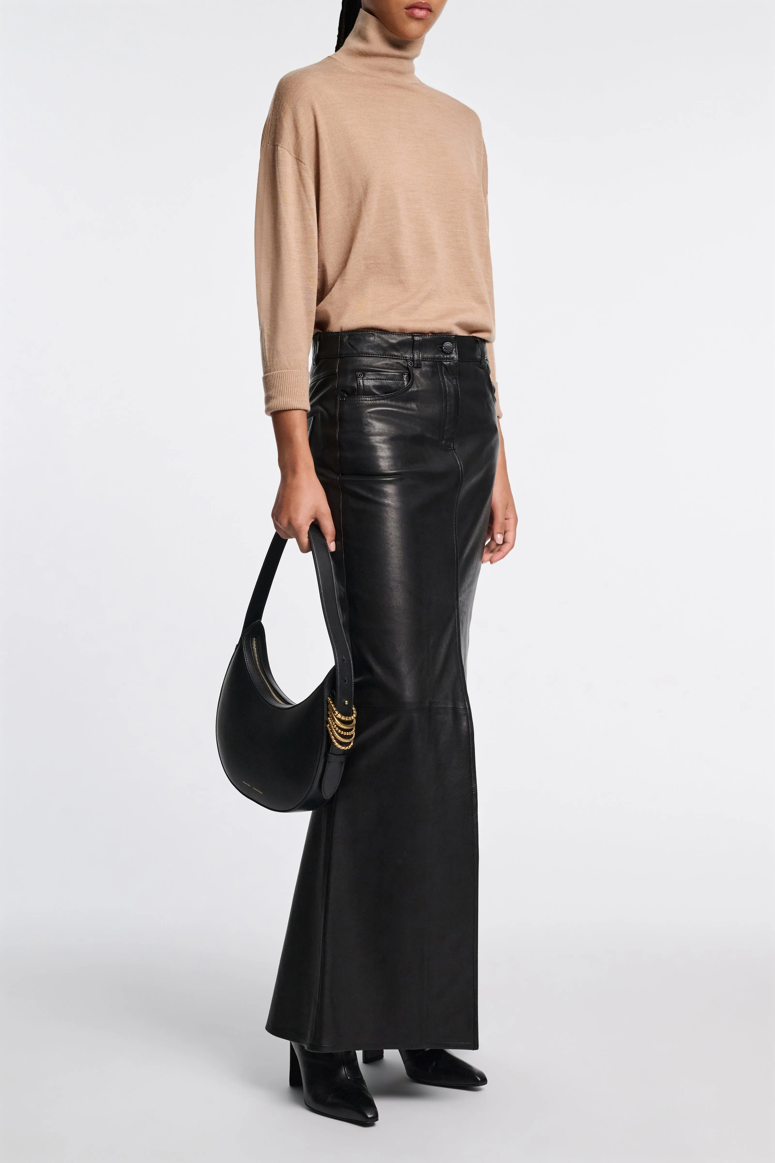 Dorothee Schumacher Extra Long Turtleneck Merino Wool Pullover in Camel