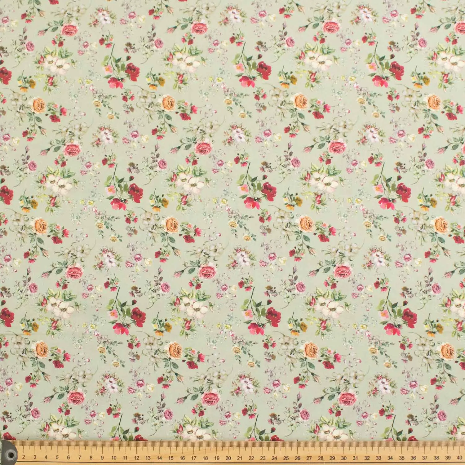 Green Floral Vintage Cotton Print