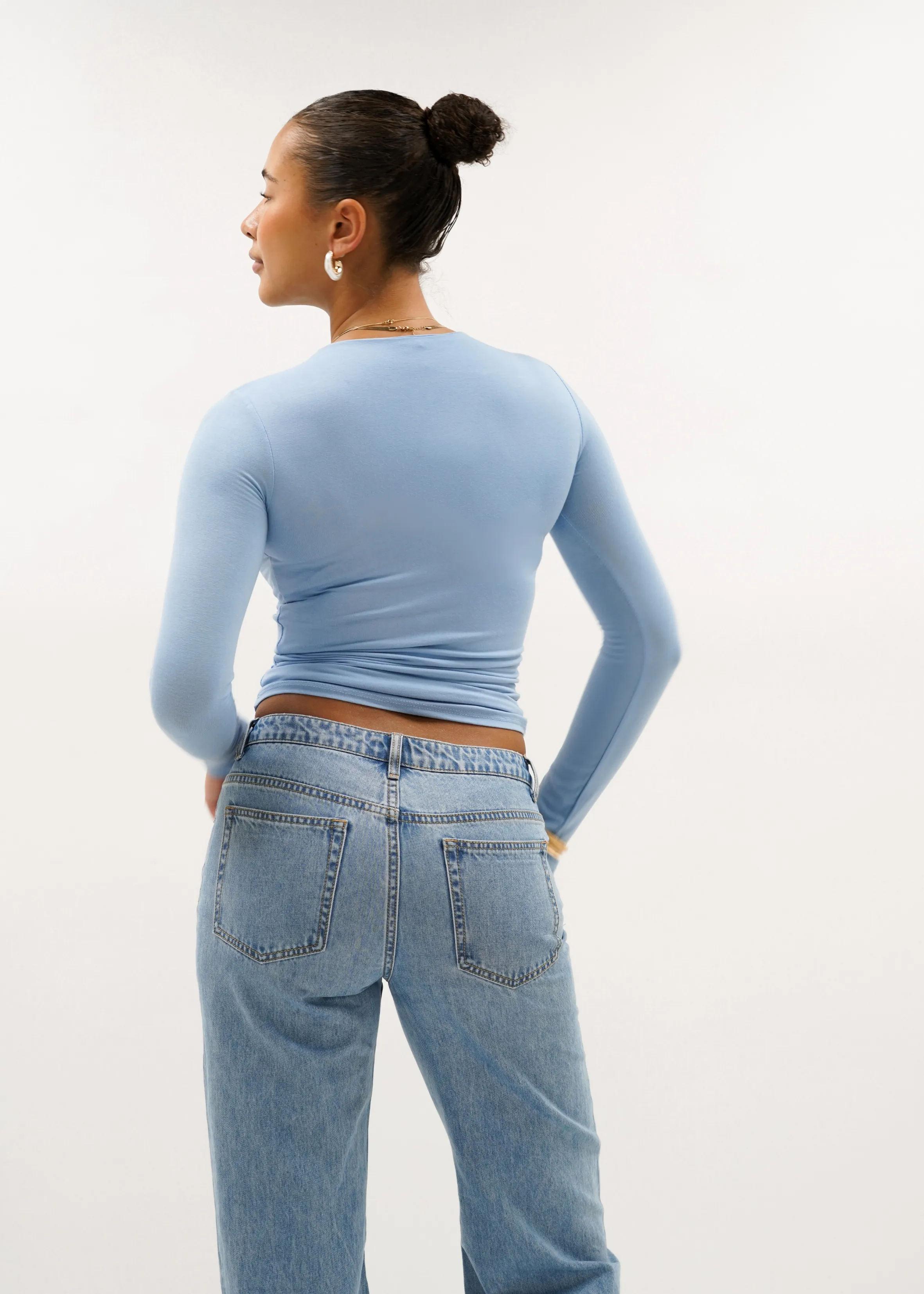 Long sleeve top long light blue