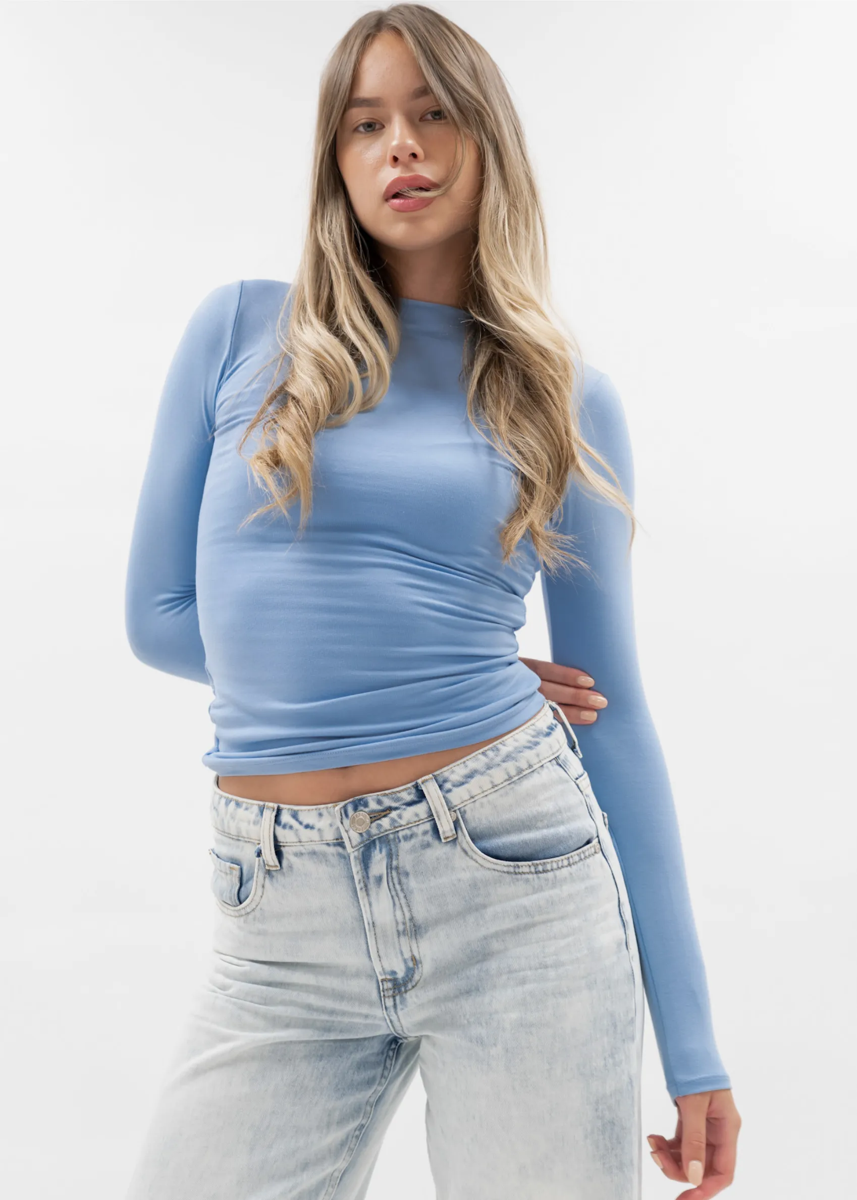 Long sleeve top long light blue