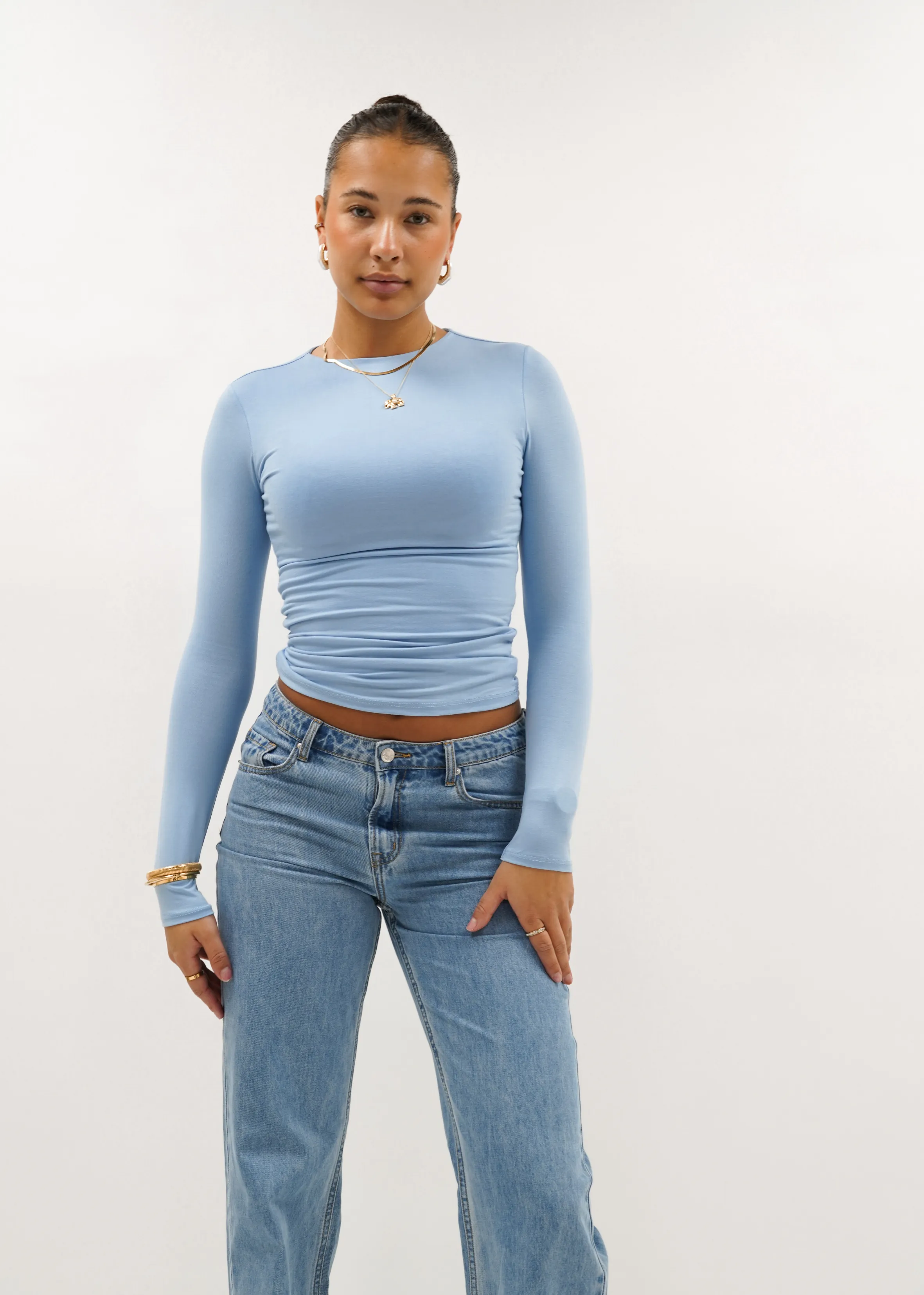 Long sleeve top long light blue