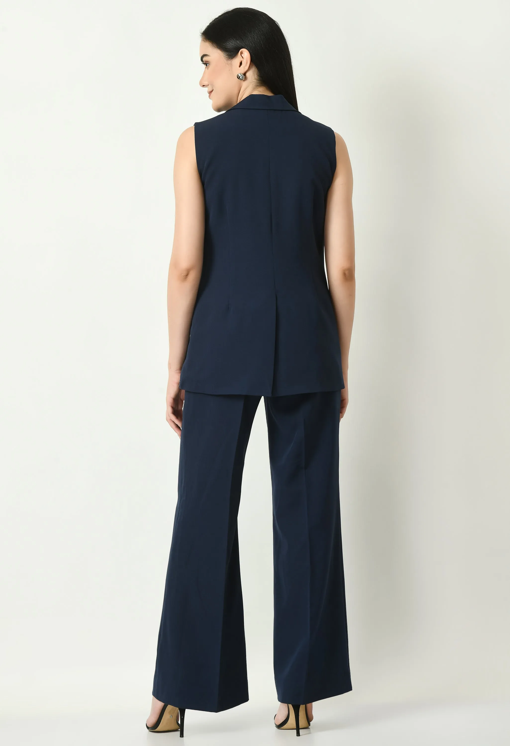Navy Blue Aspiration Sleeveless Blazer With Bootcut Trouser