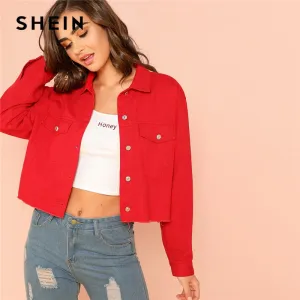 Red Solid Pocket Jacket
