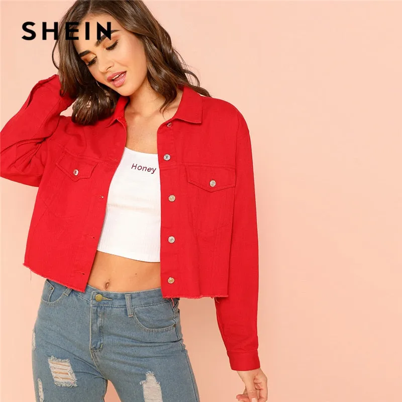 Red Solid Pocket Jacket