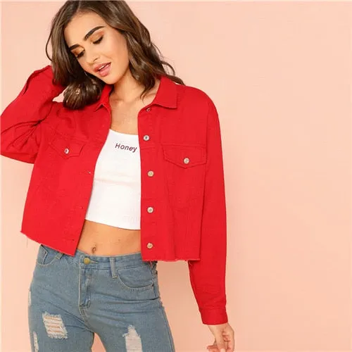 Red Solid Pocket Jacket