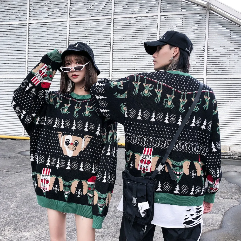 Ugly Christmas Sweater Santa Elf Funny Pullover Womens Mens Jerseys Loose Sweaters