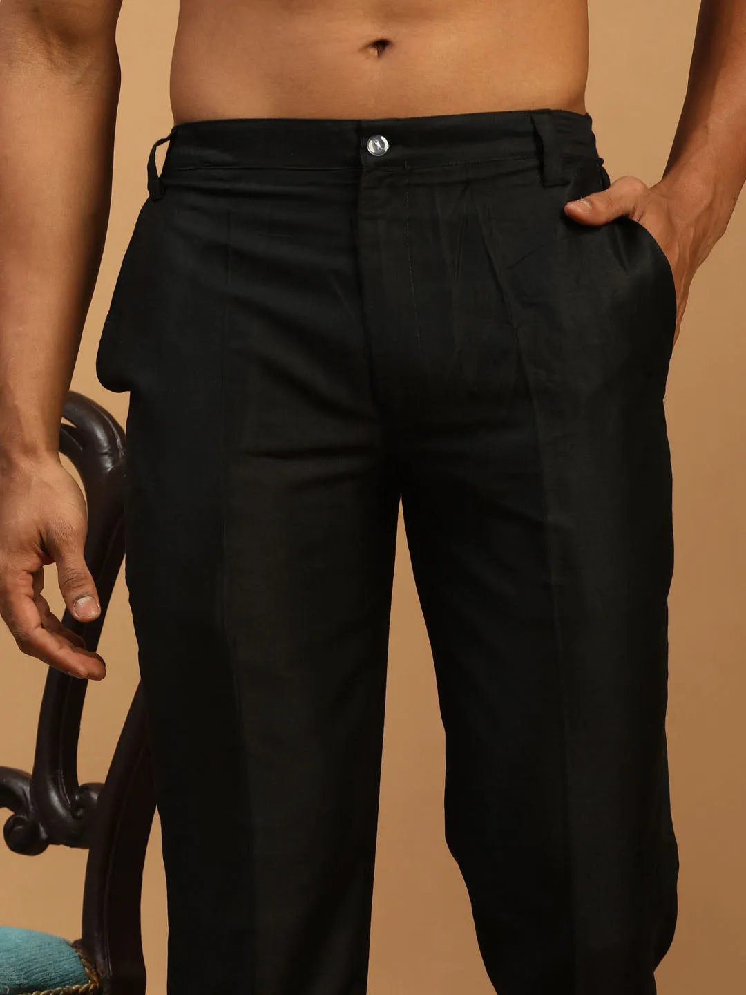 Vastramay Black Glitter Indo Sherwani Set