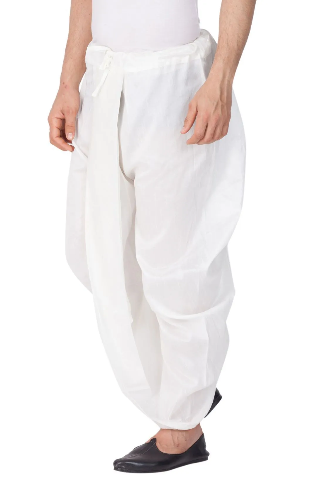 VM By VASTRAMAY Men's White Cotton Silk Blend Dhoti