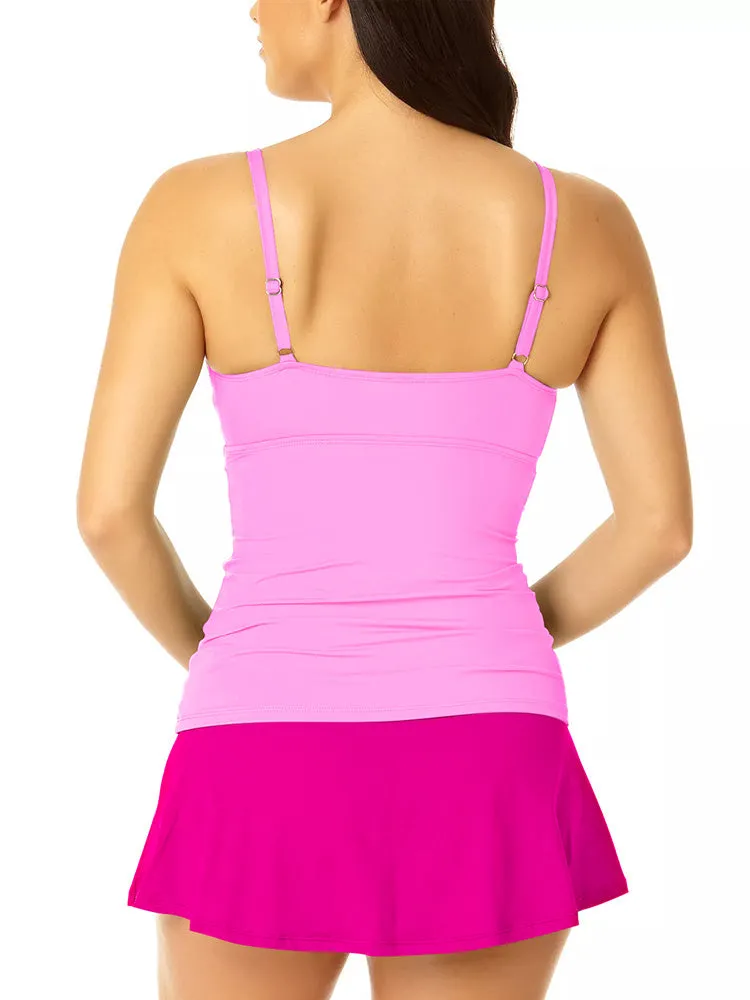 Women's 2 Piece Tummy Control Bathing Suit Ruched Tankini Tops with Swim Skirt Swimwear
